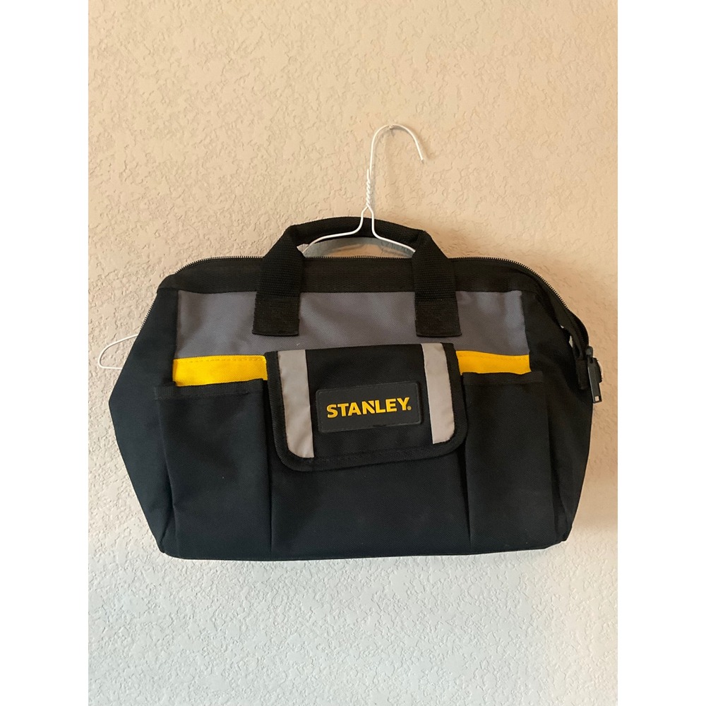Stanley 12 Inch Soft Sided Tool Bag Multi Pocket Organizer Black Grey Yellow